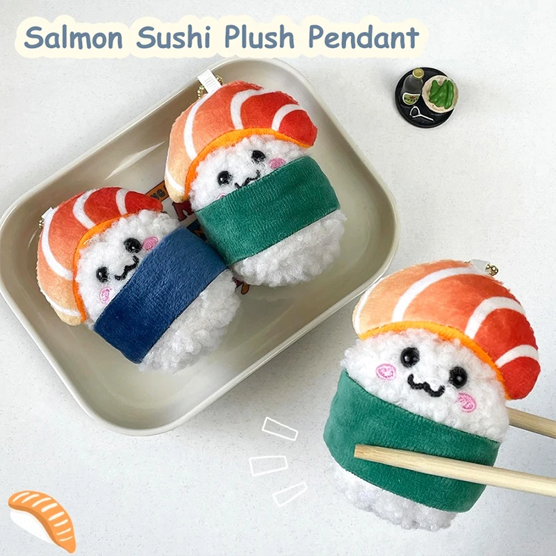 9cm Cartoon Salmon Sushi Plush Toy Pendant Soft Stuffed Doll Plushies Keychain Car Key Ring Backpack Bag Decor Kid Gift