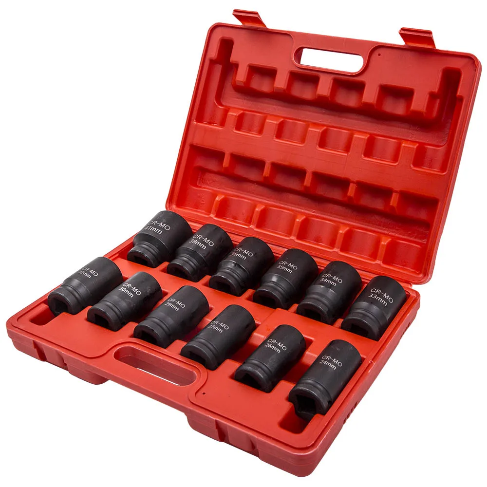 12pc 3/4 Inch Deep Impact Sockets Set Drive 6 point 24mm to 41mm 27mm 33mm 35mm Damaged Screw Extractor Drill Bit Set