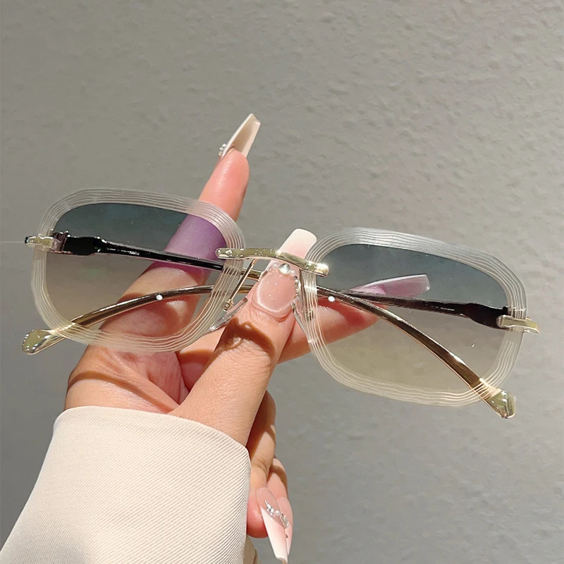 KAMMPT Modische rechteckige Sonnenbrille, 2025, neue Bonbonfarben, Rand, Farbverlauf, Dekor, Schattierungen, Damen, trendiges Markendesign, lässige Sonnenbrille