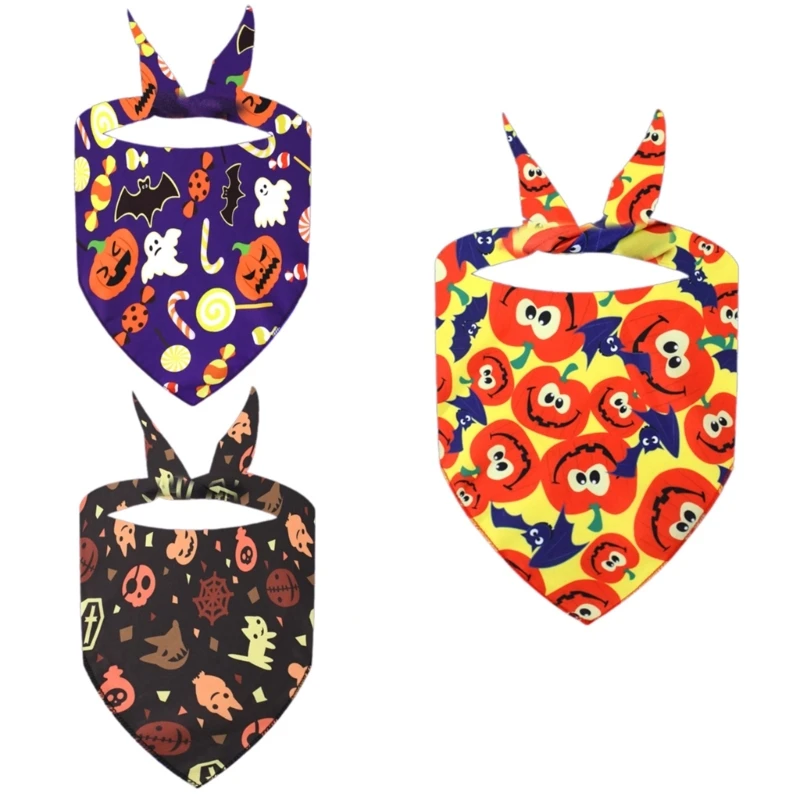 3pcs Halloweens Dog Bandanas Large Dog Scarf Durability Pet Triangles Neckerchief for Large Dogs with Closure A0KF