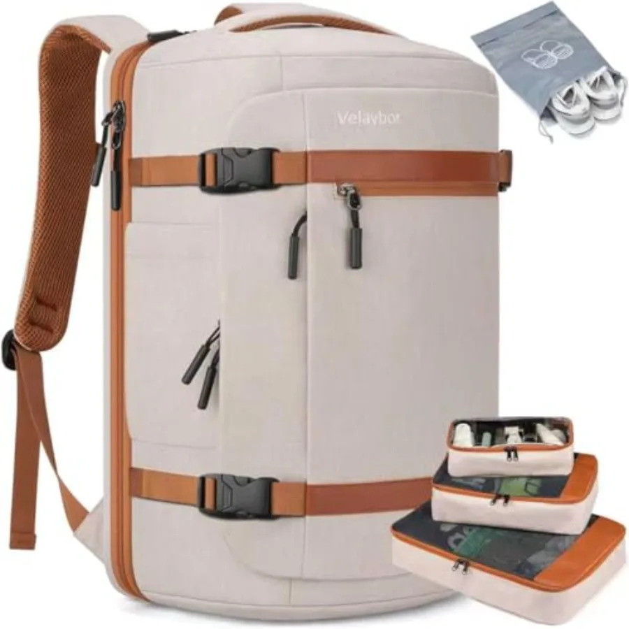 

42L Travel Backpack with 4 Packing Cubes, TSA Friendly Flight Approved Carry-On Bag, Water-Resistant Weekender Business Backpac