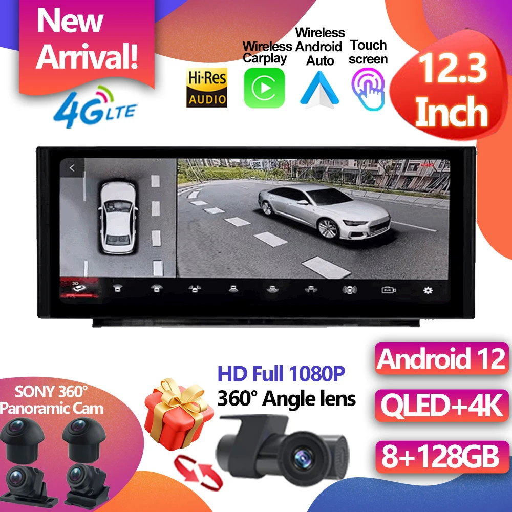 

For Audi Q5 Q5L 2018 2019 2020 Car Multimedia GPS Navigation Radio Video 12.3" Android 13 1920*720P CarPlay Navi BT WIFI Stereo