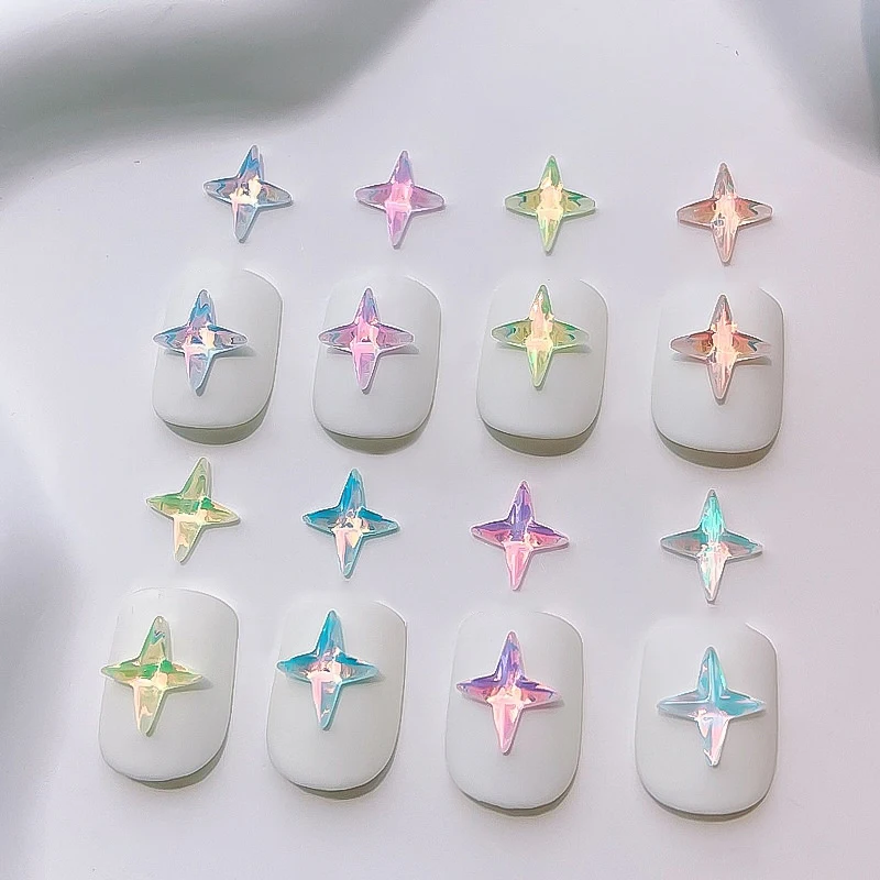 20/50/100Pcs Aurora Star Moon decorazione per unghie a forma di cuore dimensioni miste resina 3D Crystal Nail Charm Parts accessori per Manicure fai da te