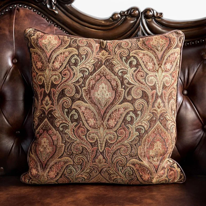 أريكة من الجلد الصناعي بالكرز الداكن، طقم مكون من قطعتين لغرفة المعيشة والمكتب