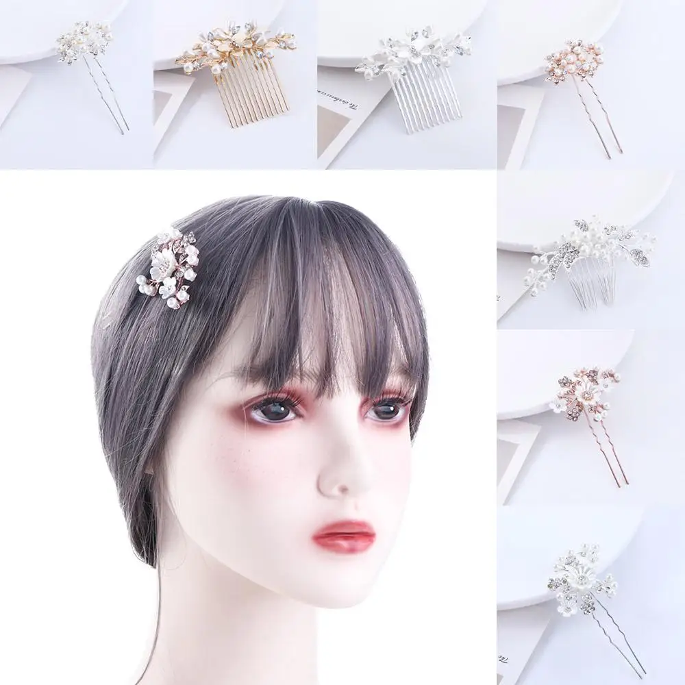 

Grace Simple Pearl Flowers Women Temperament Five-tooth Hair Comb Hair Accessories Korean Style Headwear Rhinestone Hair Stick