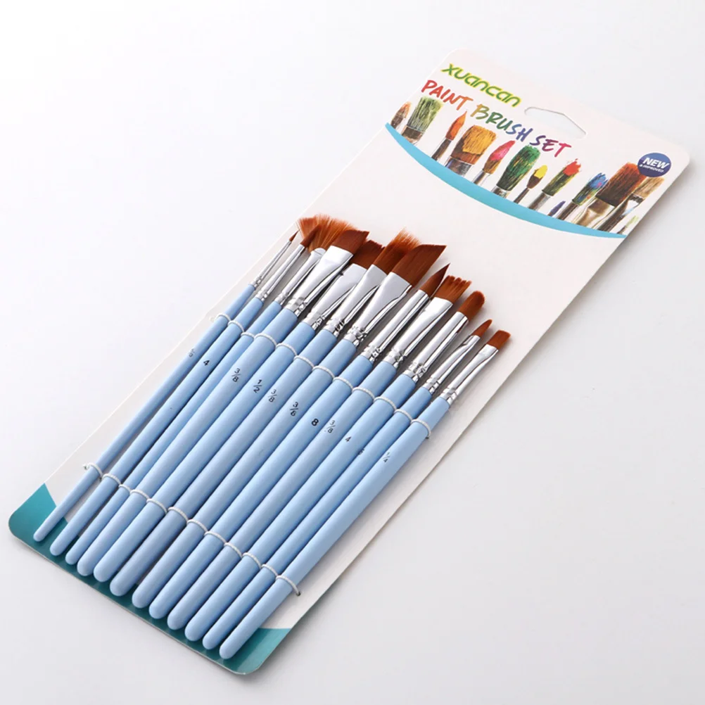 

12Pcs Painting Brush Nylon Bristle Durable Wood Handle Suitable for Watercolor Oil Gouache Painting Beginners Set