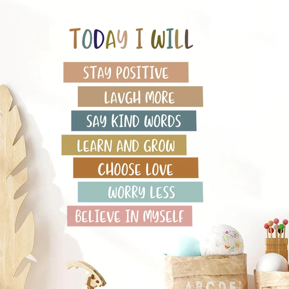 Positive Affirmations Wall Stickers for Children Kids Room Decor Today I Will Learn And Grow Bedroom Living Room Wall Decals