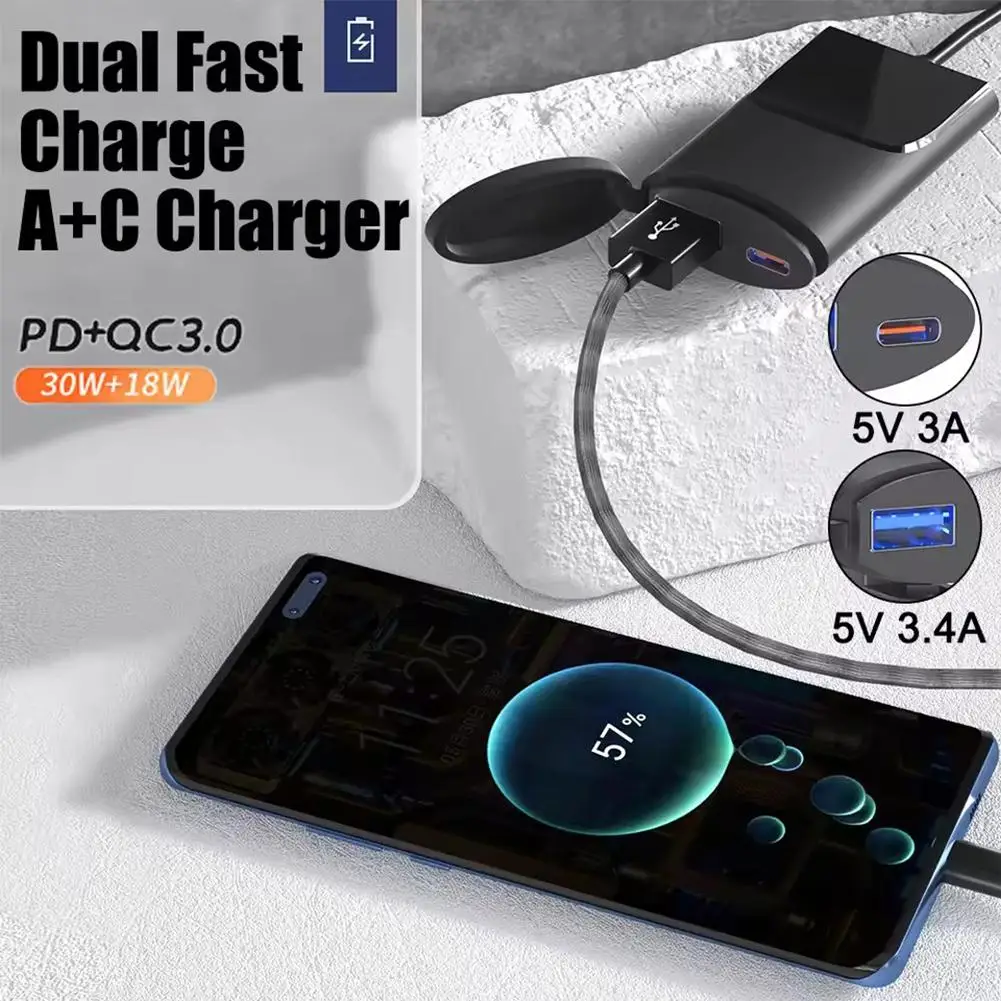 Motorcycle USB Charger 30W USB-C Charger IP67 Waterproof Charger Waterproof Handlebar Bracket Mounting Phone Vehicle-Mounte X8C5