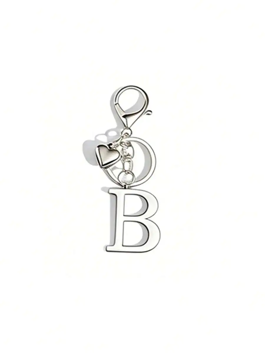 Alloy Letter B Keychain with Heart Charm