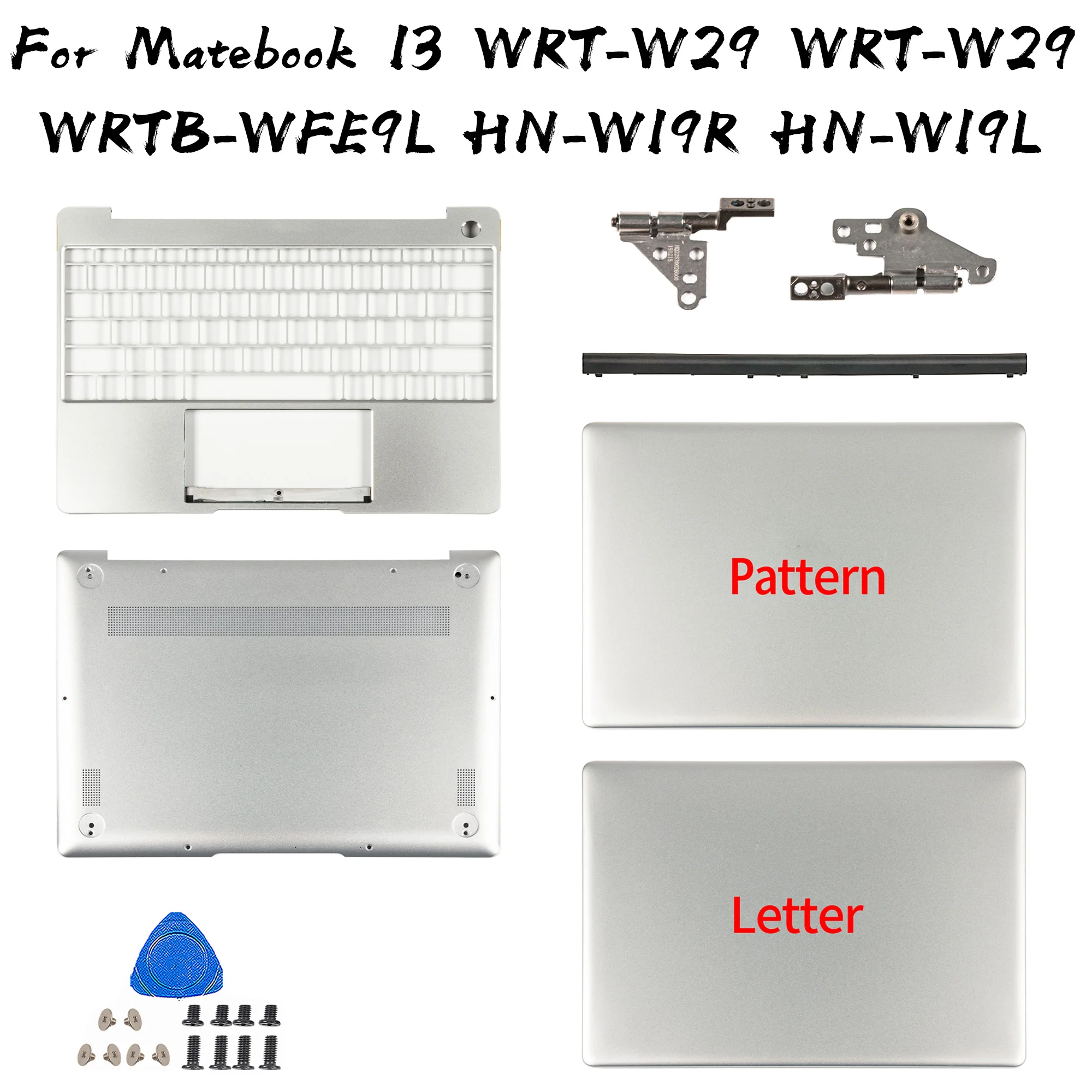 Parts For Huawei Matebook 13 WRT-W29 WRT-W29L WRTB-WFE9L HN-W19R HN-W19L Palmrest Bototm Case Hingecover Laptop housing Silver