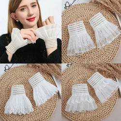 2023 New Women Detachable Sleeve Fake Cuffs Female Lace Pleated Flare Sleeve False Cuffs Ruffles Wristband Decorative Accessory