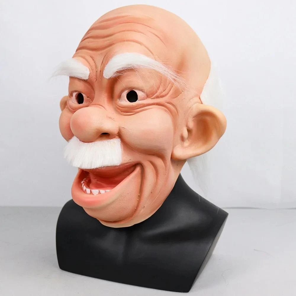 Cosplay Old Man Mask realistico Halloween Latex Human Smile Grandfa antirughe casco spaventoso Full Head maschera in lattice puntelli di Halloween