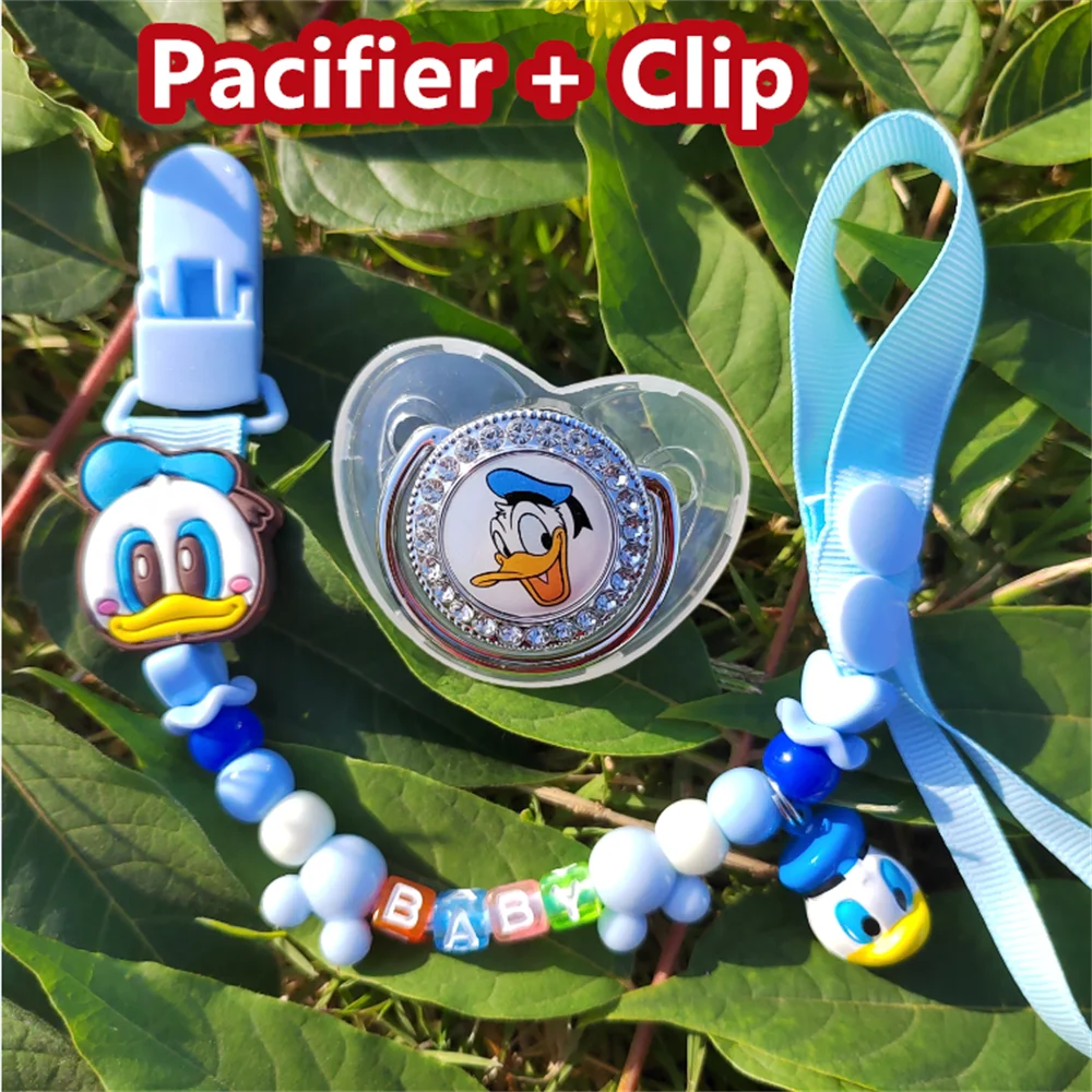 Luxury New Disney Donald Duck Baby Pacifier With Chain Clip For Newborn BPA Free Luxury Bling Fake Pacifier Set Chupeta 0-24 M