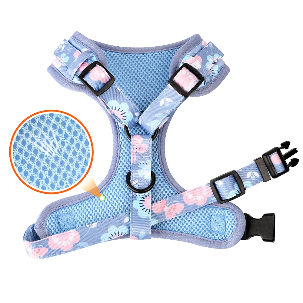 Nylon Printed Dog Harness Mesh Breathable Puppy Dogs Harnesses Vest Soft Padded Pet Vests Adjustable For Small Large Dogs Pink