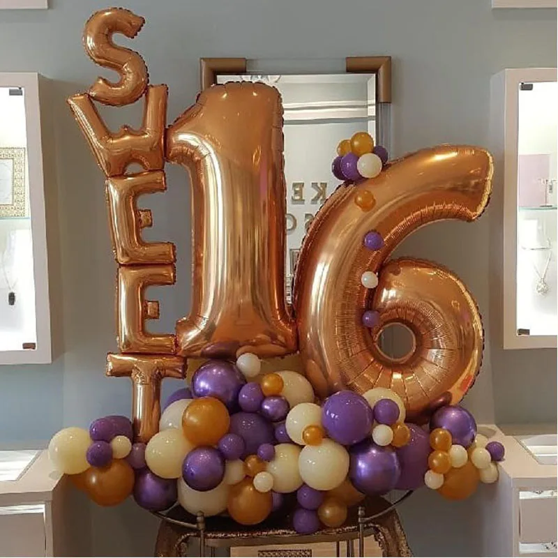 Süße 16 Geburtstags feier Dekoration Kinder 16 Jahre Geburtstag Nummer Folie Luftballons Baby party Dekoration liefert