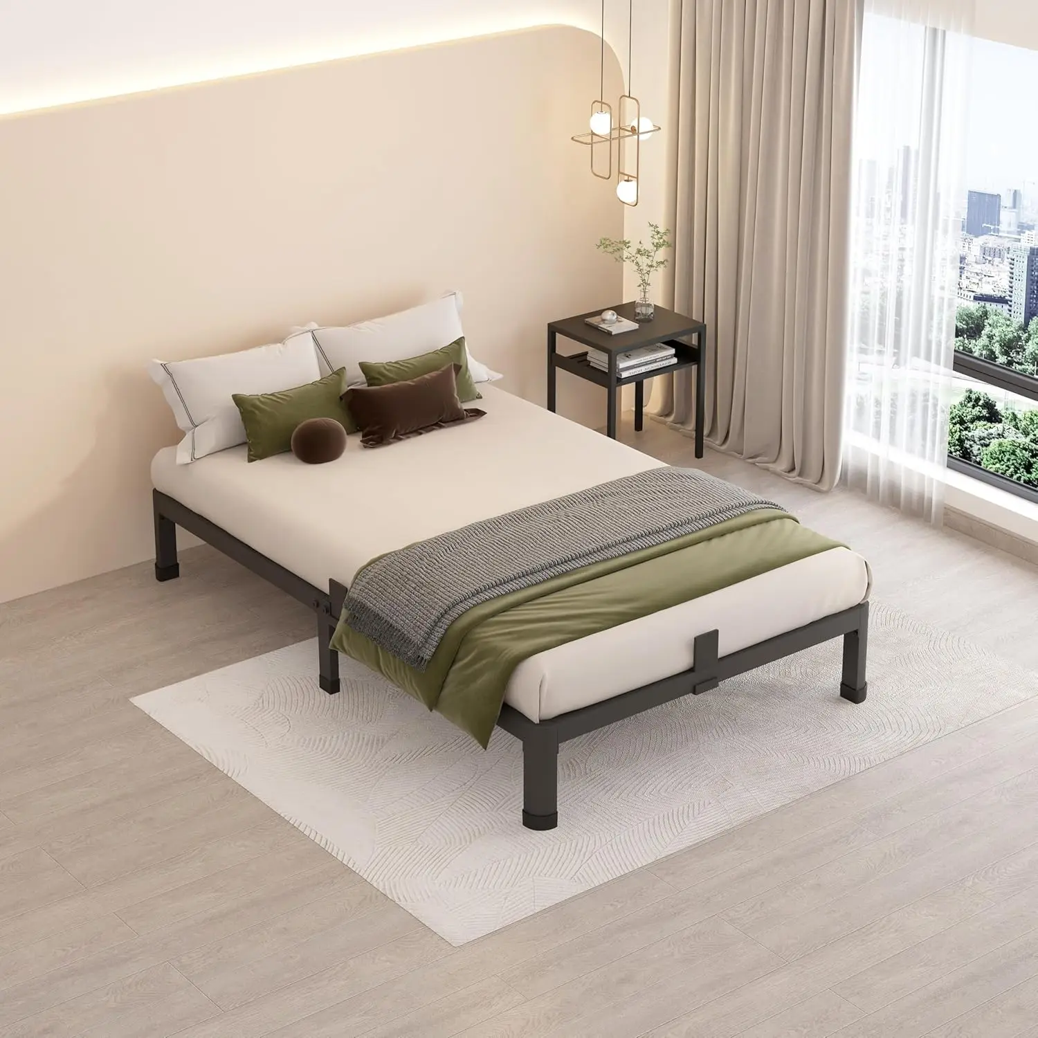 إطار سرير بمنصة معدنية مزدوجة مقاس 10 بوصات، ودعم 3000 رطل، وخالي من الضوضاء، وسهل التجميع