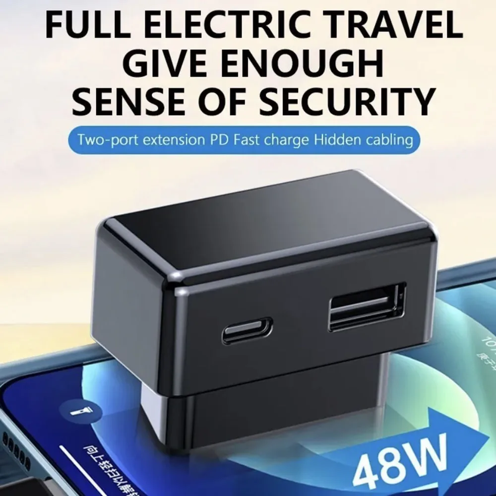 Car OBD Adapter Charger For Tesla All Model 3 Y obd2 USB Type-C Ports Extender 48W Splitter Phone PD Fast Charging Accessories