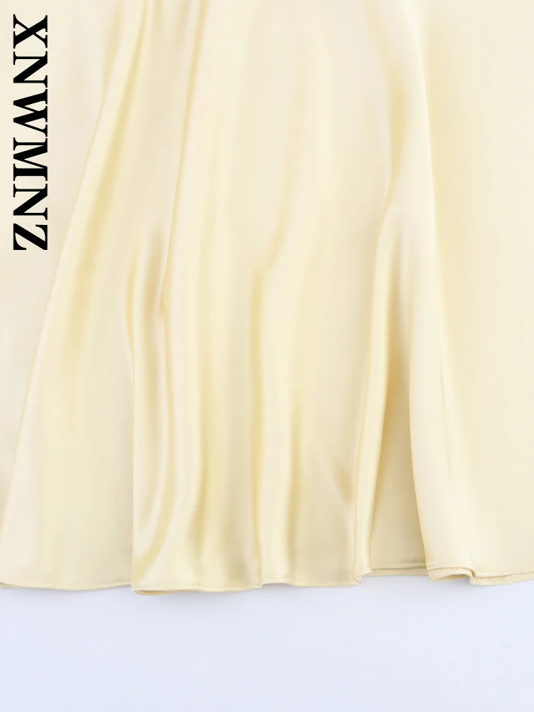XNWMNZ 2025 ฤดูร้อนแฟชั่นสายคล้องไหล่บางแขนกุดBacklessซาตินMidiชุดเซ็กซี่เก๋ผู้หญิงไหล่ชุดTie
