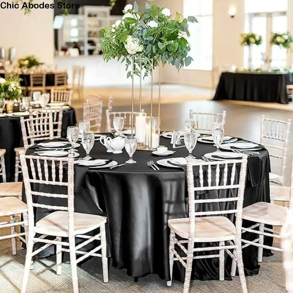 

Luxurious Smooth Round Satin Tablecloth Bright Solid Color Table Cover Imitation Silk Table Decoration Christmas