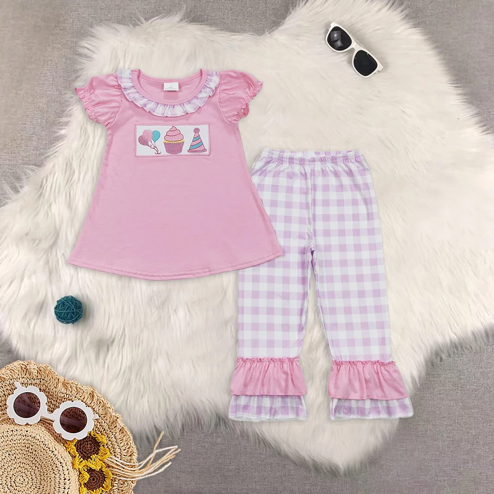 

Baby Girls Pink Birthday Top Ruffle Pants Clothing Sets