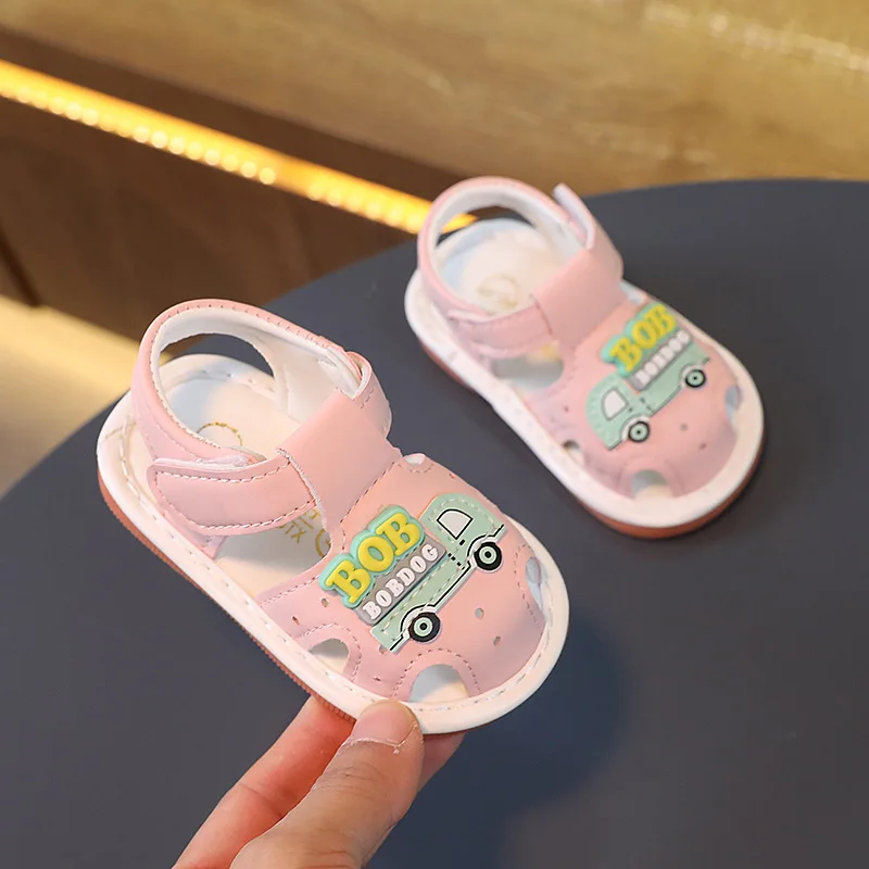 Summer0-3Year-Old lembut bawah tertutup kaki kartun sandal anak laki-laki dan perempuan berteriak sepatu balita dengan berdering