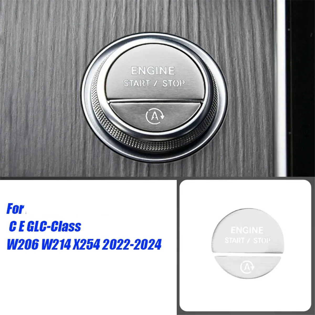 Car Interior Engine One Start Stop Key Button Sticker for Mercedes-Benz C E GLC-Class W206 W214 X254 2022-2024 Silver