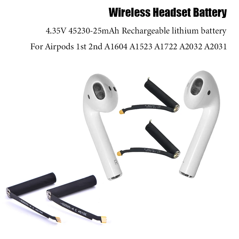 

100% New 25mAh Replacement Battery for Airpods 1st 2nd A1604 A1523 A1722 A2032 A2031 4.35V 45230 Earphone Batteries