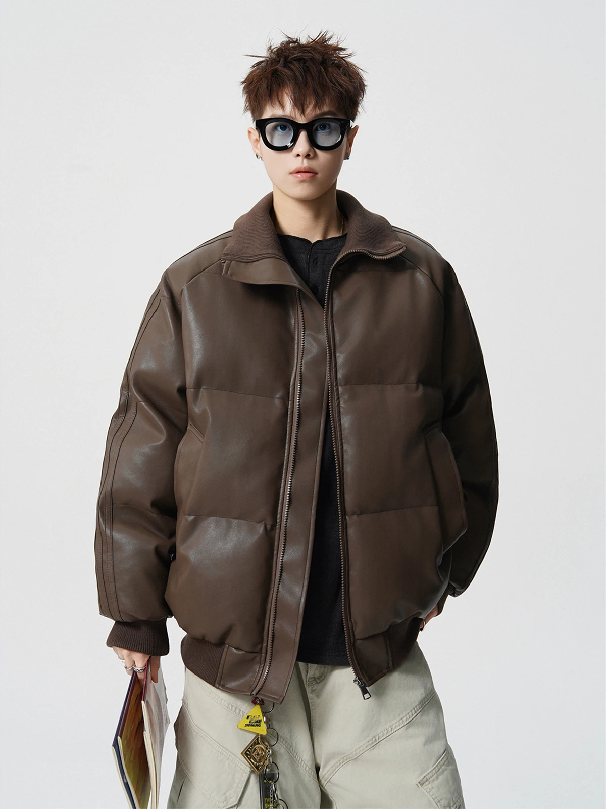 American Retro Coffee PU Pelle di cotone Jaet Cappotto invernale da uomo con colletto alla coreana caldo Sli Trendy High-End F...