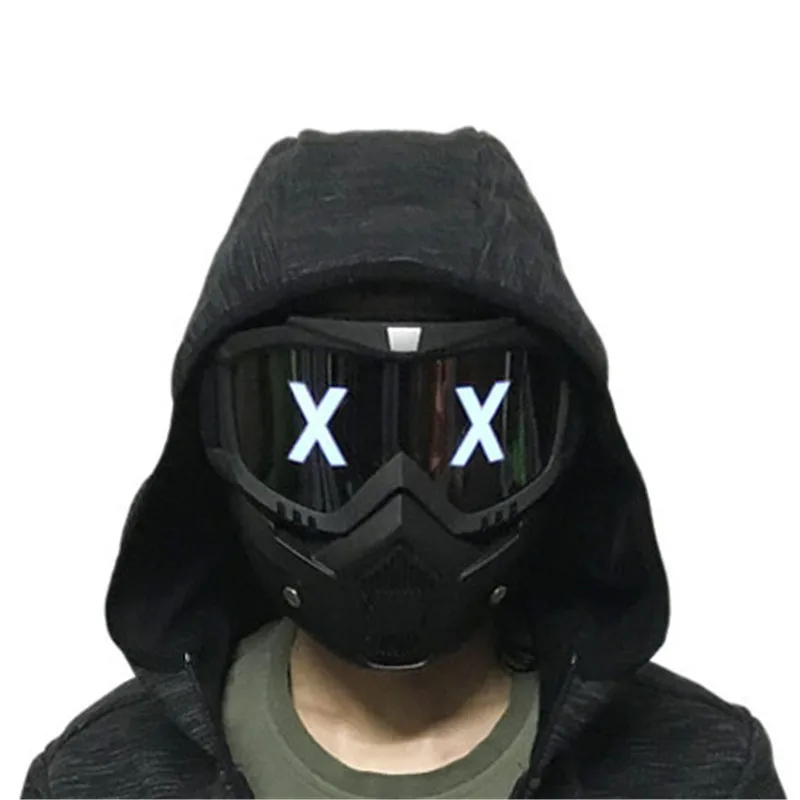 Máscaras de expresión de Marcus Wrench X del juego del Hacker, media cara, ojos X, gafas DIY, máscara extraíble, fiesta de Halloween, utilería de Cosplay, regalo