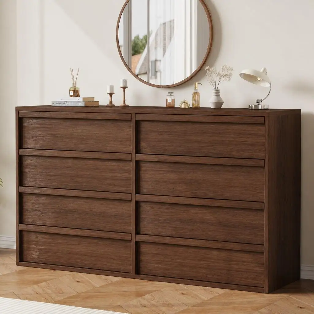 GarveeLife Wide Bedroom Dresser, Wooden Chest of Drawers, Large Storage Freestanding Horizontal Double Dresser Cabinet for Nursery, Living Room, Hallway, Entryway - Multiple Drawer Options, Antique White/Natural Oak