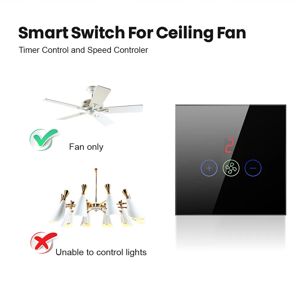 AVATTO Tuya Smart WiFi Ceiling Fan Switch with Screen,Tuya/Smart Life App Remote Timer Speed Control,Work with Alexa Google Home