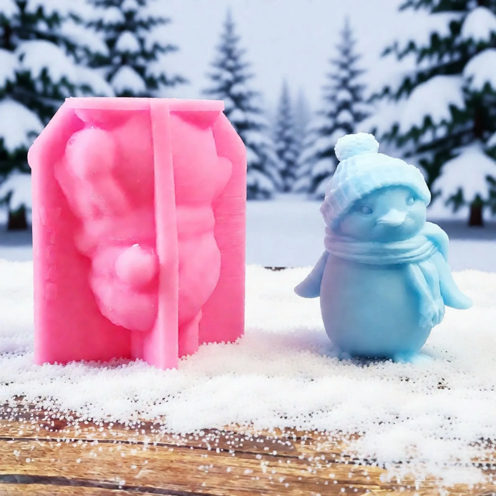 Adorable Hat Scarf Penguin Silicone Mold DIY Candle Gypsum Ornament Candlestick Home Decor Mould