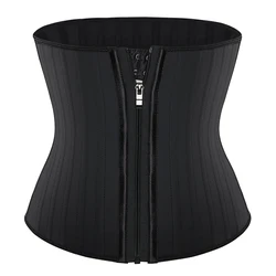 Front Zip And Hook Fajas Belt Cincher 25 Steel Bones Latex Waist Trainer Underbust Corset