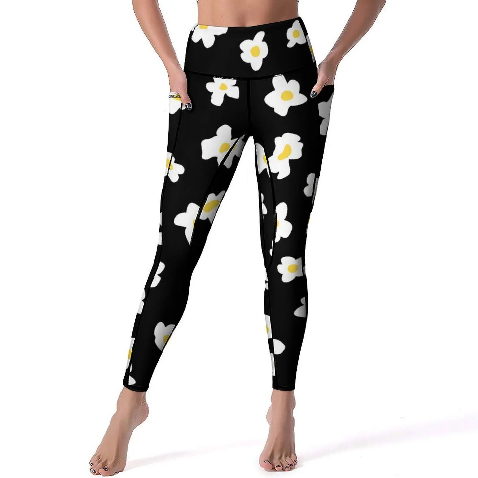 

Retro Daisies Yoga Pants Sexy White Floral Print Design Leggings High Waist Workout Leggins Female Sweet Stretch Sport Legging