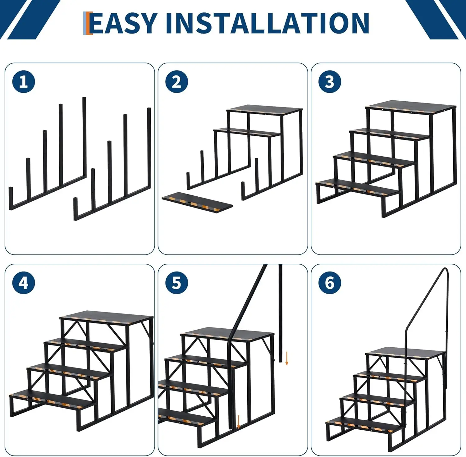 سلالم RV ذات 4 خطوات مع درابزين وأشرطة غير قابلة للانزلاق، سلم محمول خارجي لمقطورات العجلات الخامسة، ومعسكر السفر، وأحواض ساخنة #5