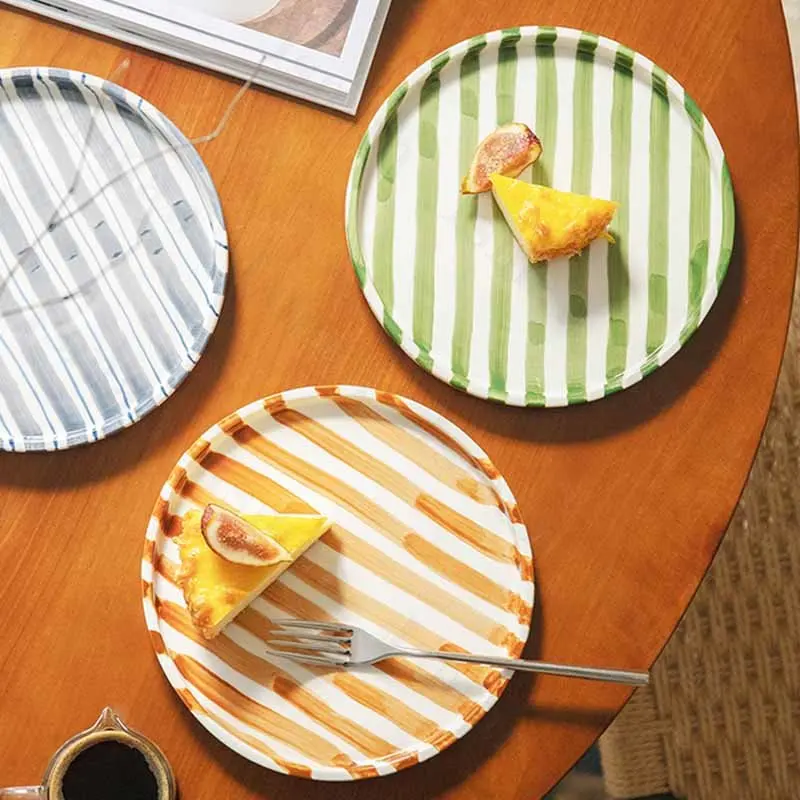 Nordic Ceramic Plate Creative Striped Western Food Dishes Dinner Plates Breakfast Dessert Dishe Plate Coffee Mug Tableware Set