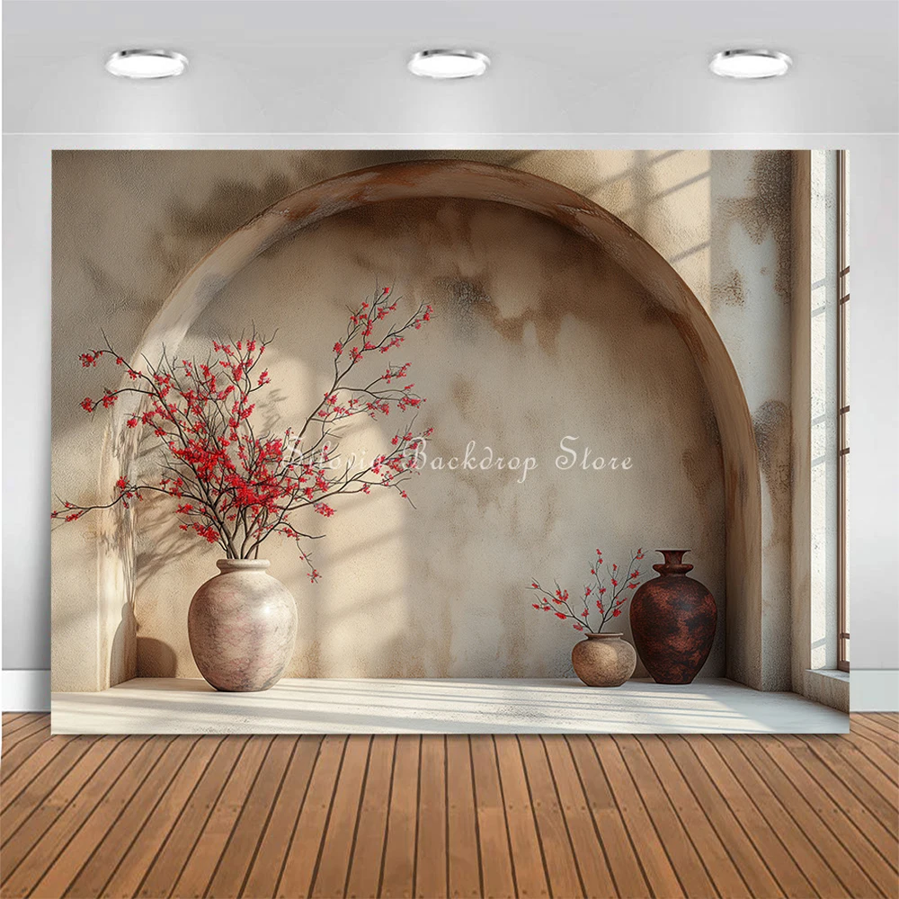 Boho Arch Wall Flowers Photography Backdrop Plum Blossom Photo Background Wedding Birthday Adult Art Portrait Photo Studio Props