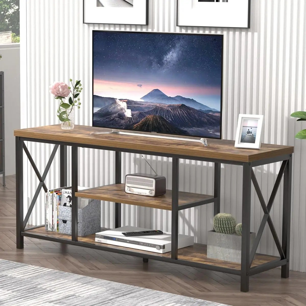 

55 Inch TV Stand for Televisions up to 65 Inch, Modern Entertainment Center with Storage Shelves, Industrial Media TV Co