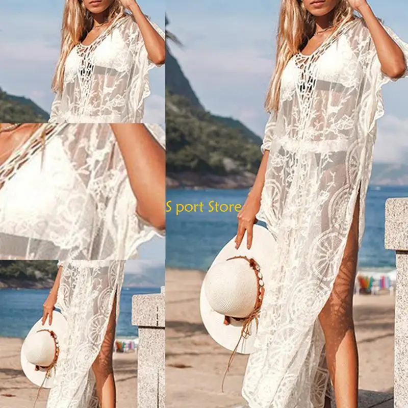 U2JB Prosta, luźna sukienka na co dzień, szydełkowana, okrycie plażowe, okrycie kąpielowe, kaftan