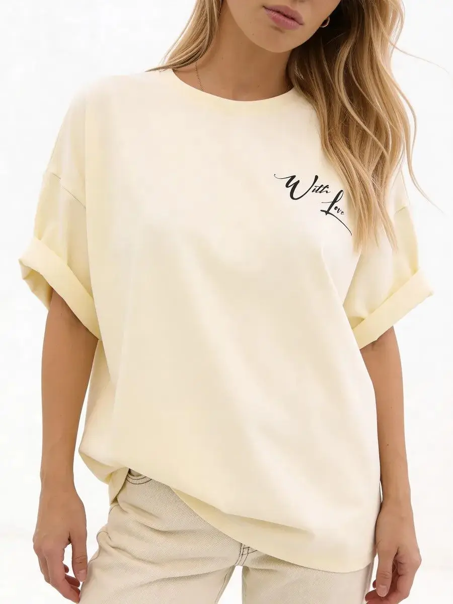 Y2K Chic Sweet Valentine Women Oversized100% Cotton T-Shirt Back Print Safety Pin Red Heart 