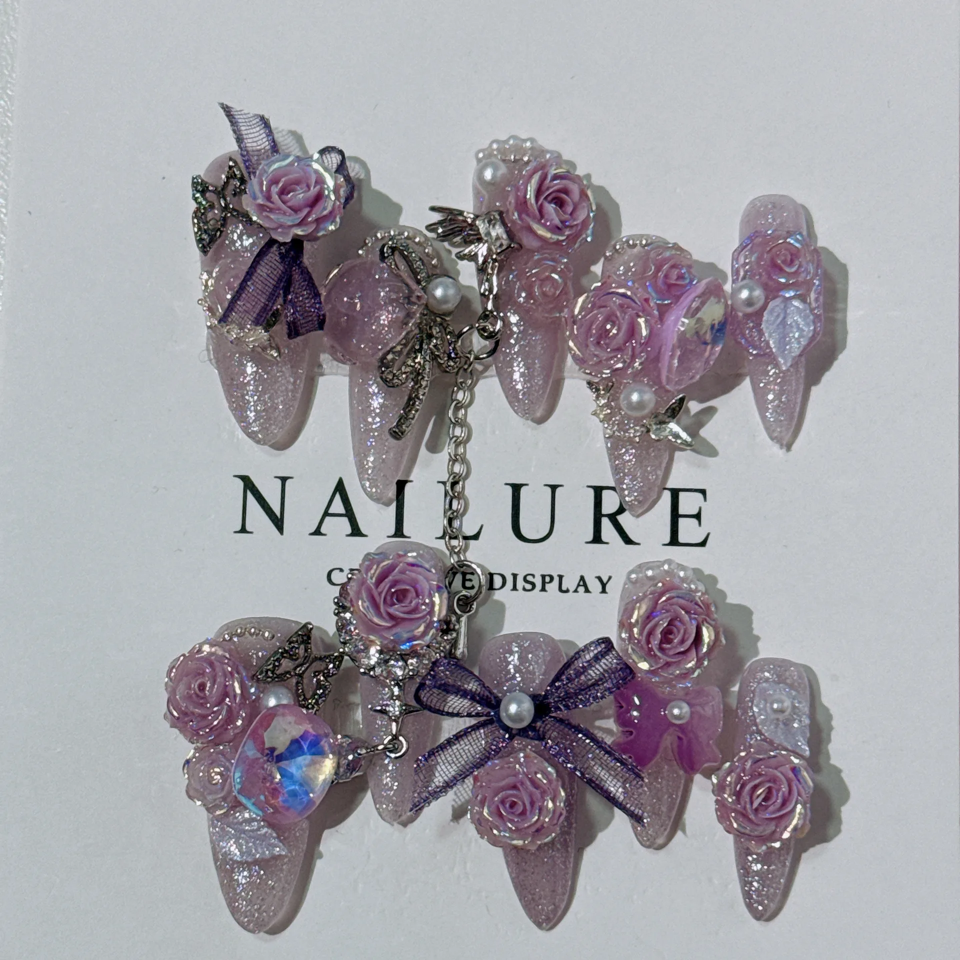 10Pcs High Quality Y2K Handmade Press On Nails Black pink Sweet Cool Style Butterfly And Flowers Wearable Artificial False Nail