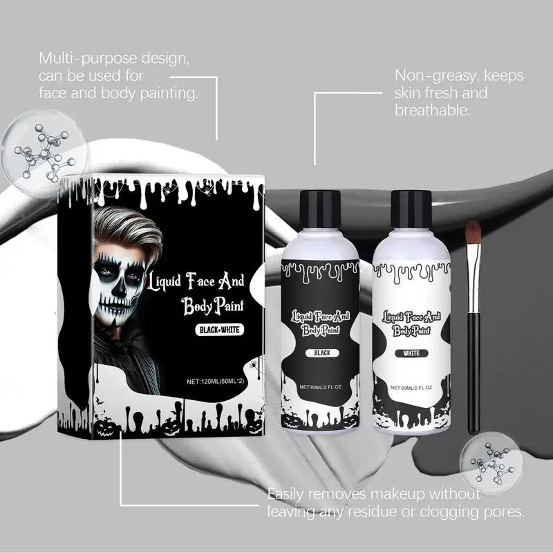 120ml/2pcs Halloween Face And Body Paint Quick Drying Washable Foundation Makeup Corpse Bride Makeup For Halloween Cosplay