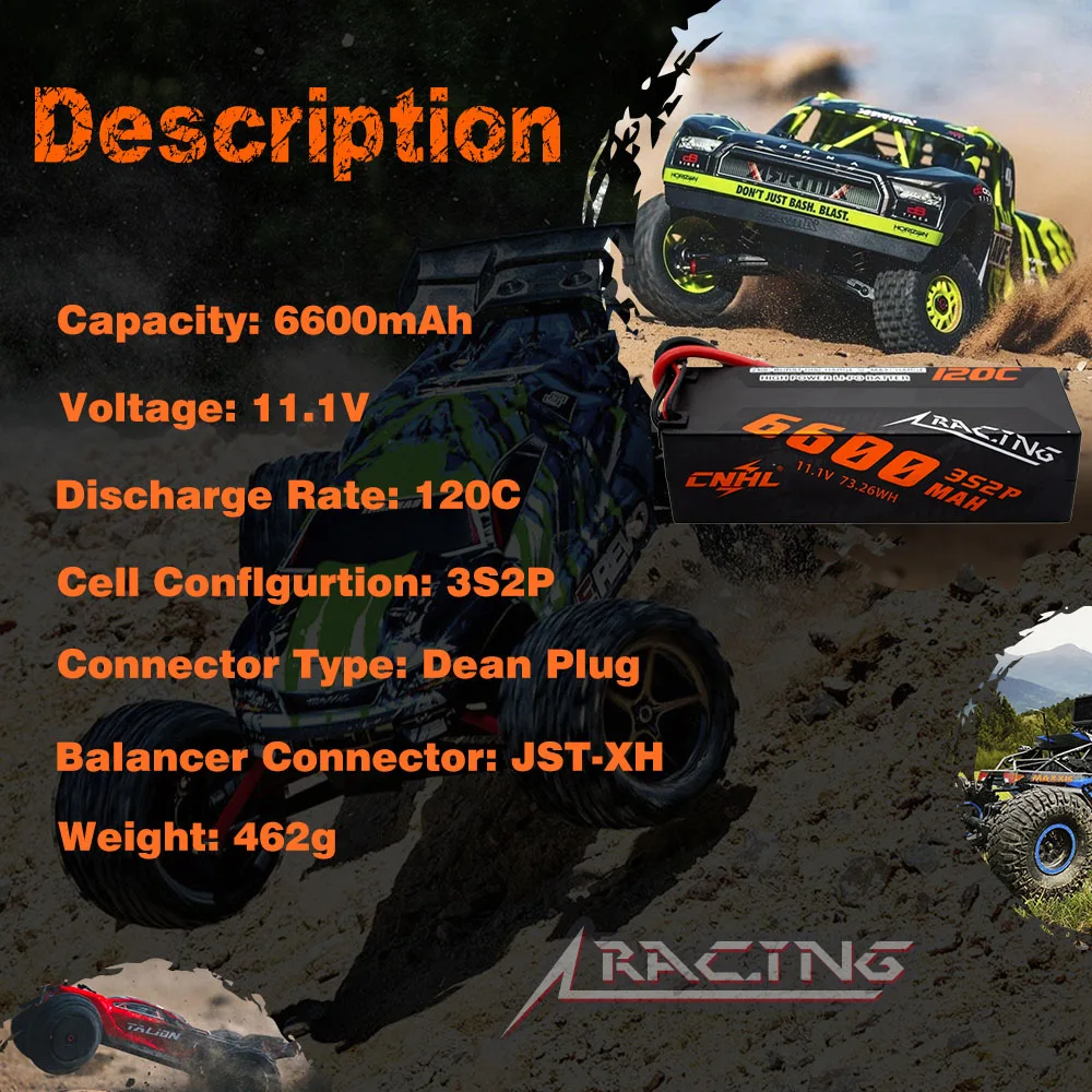 CNHL 3S 11.1V 6600mAh Lipo Battery 120C Racing Series HardCase with T Deans EC5 Plug For RC Evader Vehicle Truck Truggy Buggy