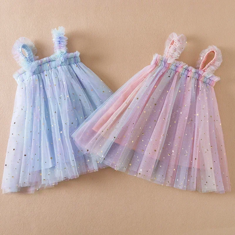 Nuevo vestido para niñas con lentejuelas, cumpleaños, 1-5 años, vestido de tul arcoíris para niñas pequeñas, vestido de princesa dulce para niñas, ropa de verano 2025