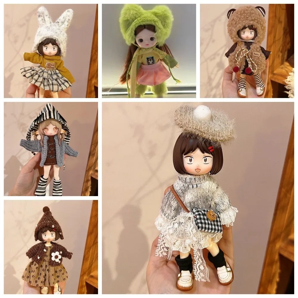 Sweter-płaszcz dla lalki BJD 1/8 1/12, urocze ubranka z kapeluszem, sukienka dla lalki, zestaw ubrań do przebierania, styl jesienno-zimowy.
