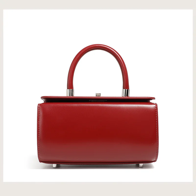 2025 Spring Summer Top Layer Cowhide Box Handbag Women Luxury Doctor Bag Stylish Small Shoulder Crossbody Purse Elegant Tote
