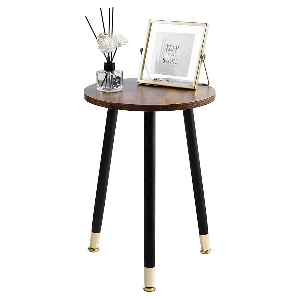

16 H Round Wood Walut End Table, Small Stable Side Table For Nightstand Living Room Bedroom Sofa Couch Corner, Heavy Duty
