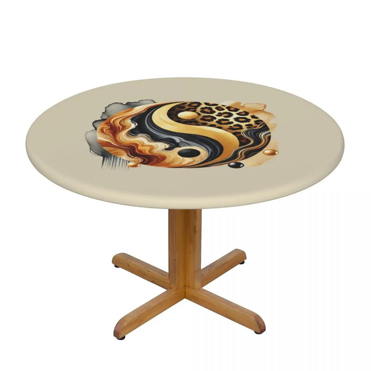 Leopard Yin Yang Luxury Gold Marble Balance Design Waterproof Round Tablecloth Table Cloth for Kitchen Events Dining Table Cover
