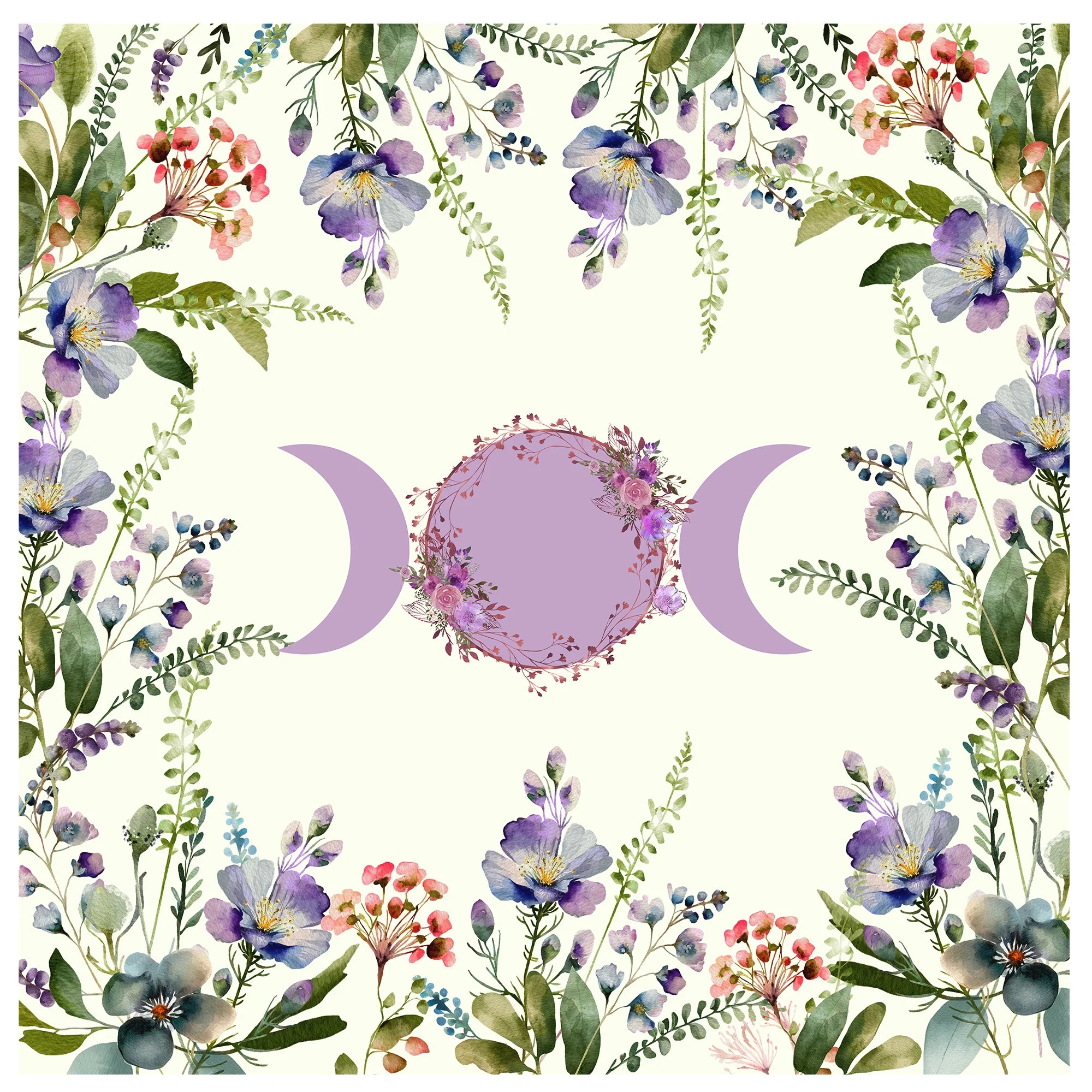 Triple Moon Goddess Floral Altar tablecloth, Wiccan Pagan Tarot Mat, Boho Witchcraft Home Decor