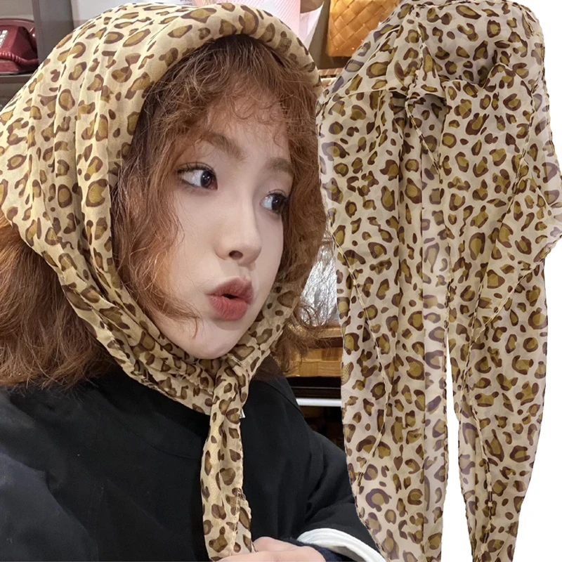 

Vintage Spicy Girl Leopard Print Headscarf Small Square Scarfs Women Y2K Headwear for Fashion Women Neckerchief Hair Accessories